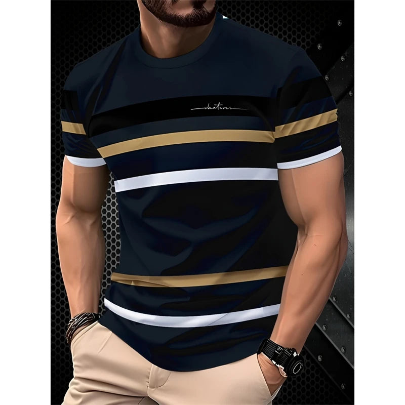Simple Fashion Striped Graphic T Shirts For Men Summer Trendy Short  Sleeve 3D Printed T-shirts Casual Oversized Crew Neck Tees
