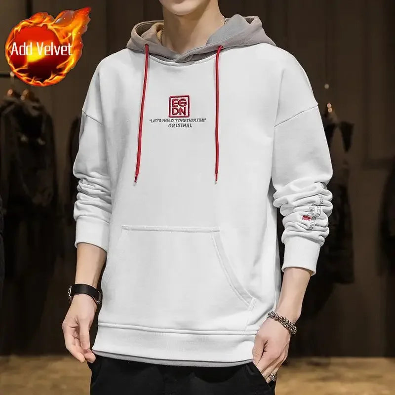 Korean Style Man Hoodies Winter Warm Sweatshirts for Men S Welcome Deal Cheap Harajuku Fashion Aesthetic Loose Simple Autumn Emo