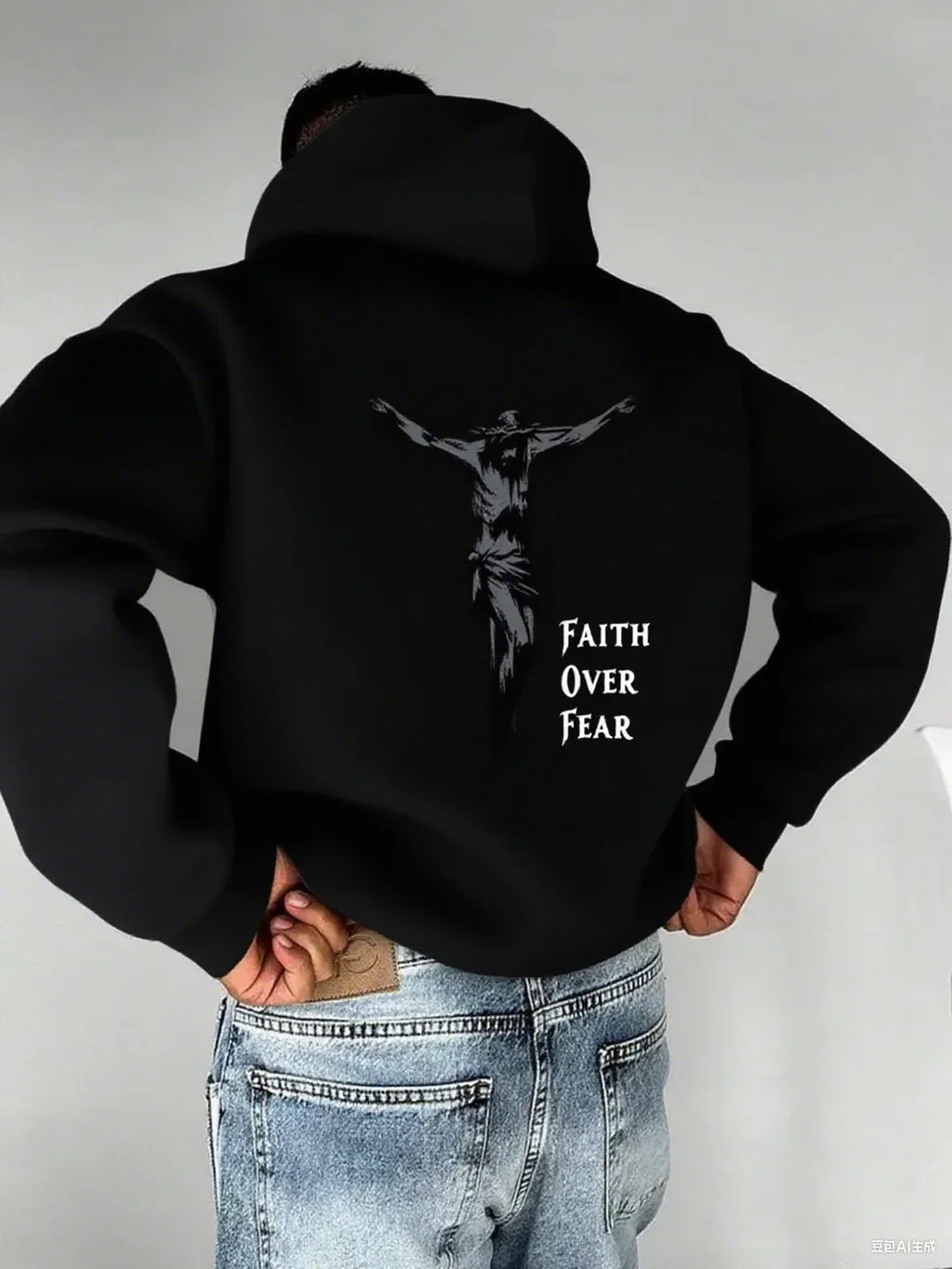 Autumn Hoodies for Men A Cross-shaped Design on The Back Print Hooded Long Sleeve Pullover Daily Casual Sport Tops Men's Clothes