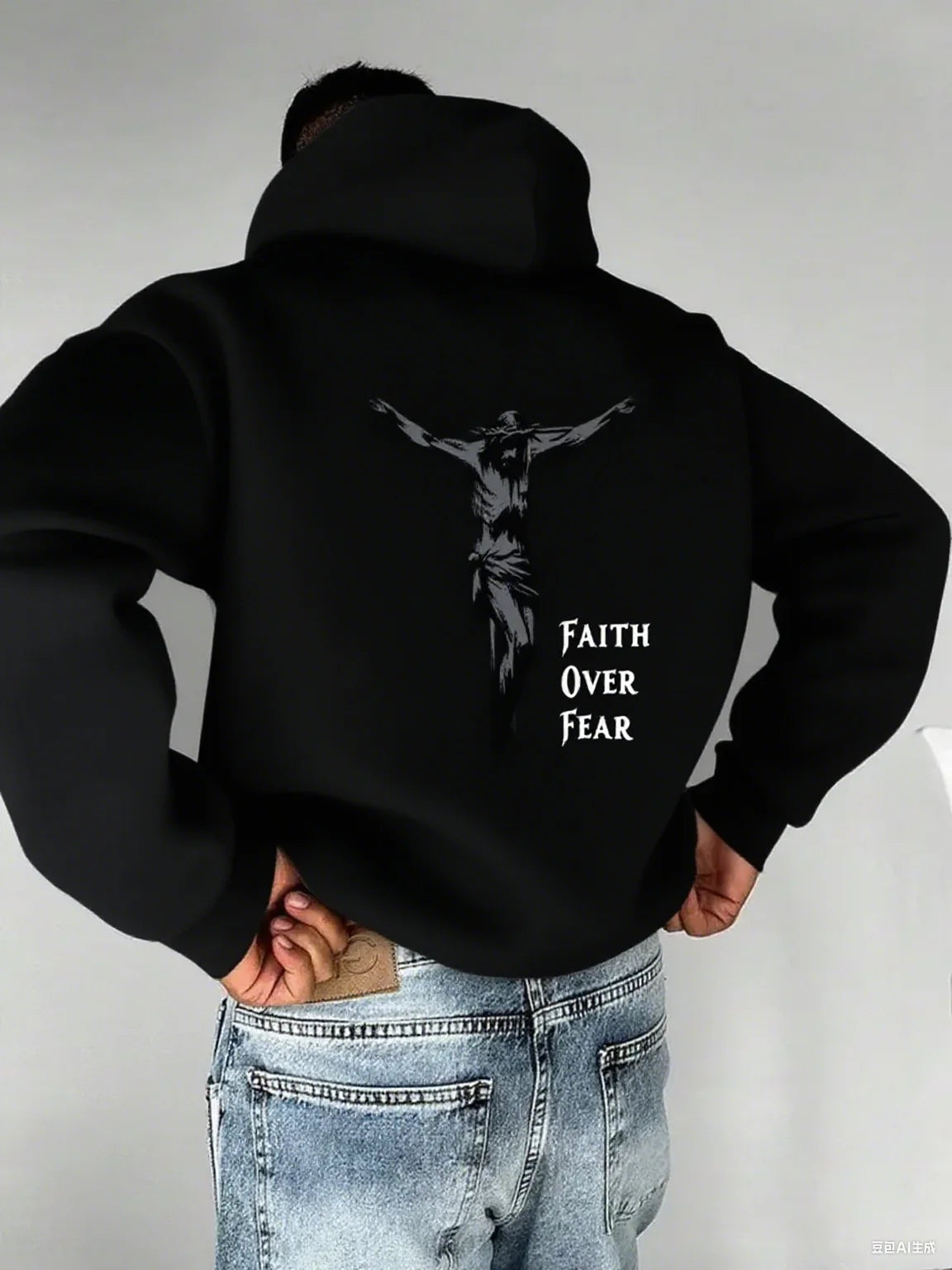 Autumn Hoodies for Men A Cross-shaped Design on The Back Print Hooded Long Sleeve Pullover Daily Casual Sport Tops Men's Clothes