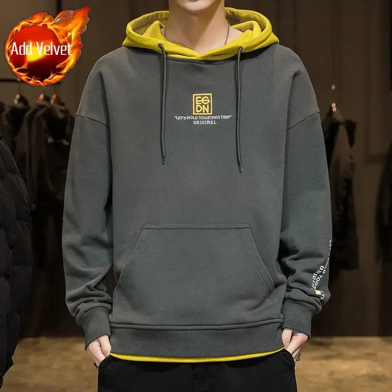 Korean Style Man Hoodies Winter Warm Sweatshirts for Men S Welcome Deal Cheap Harajuku Fashion Aesthetic Loose Simple Autumn Emo