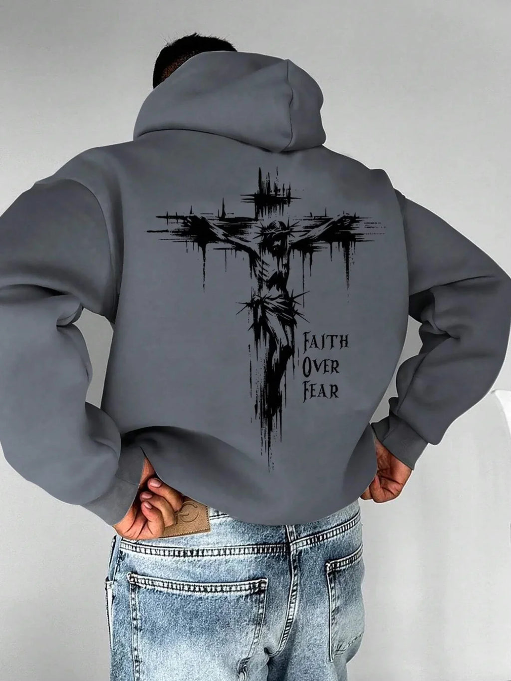 Autumn Hoodies for Men A Cross-shaped Design on The Back Print Hooded Long Sleeve Pullover Daily Casual Sport Tops Men's Clothes