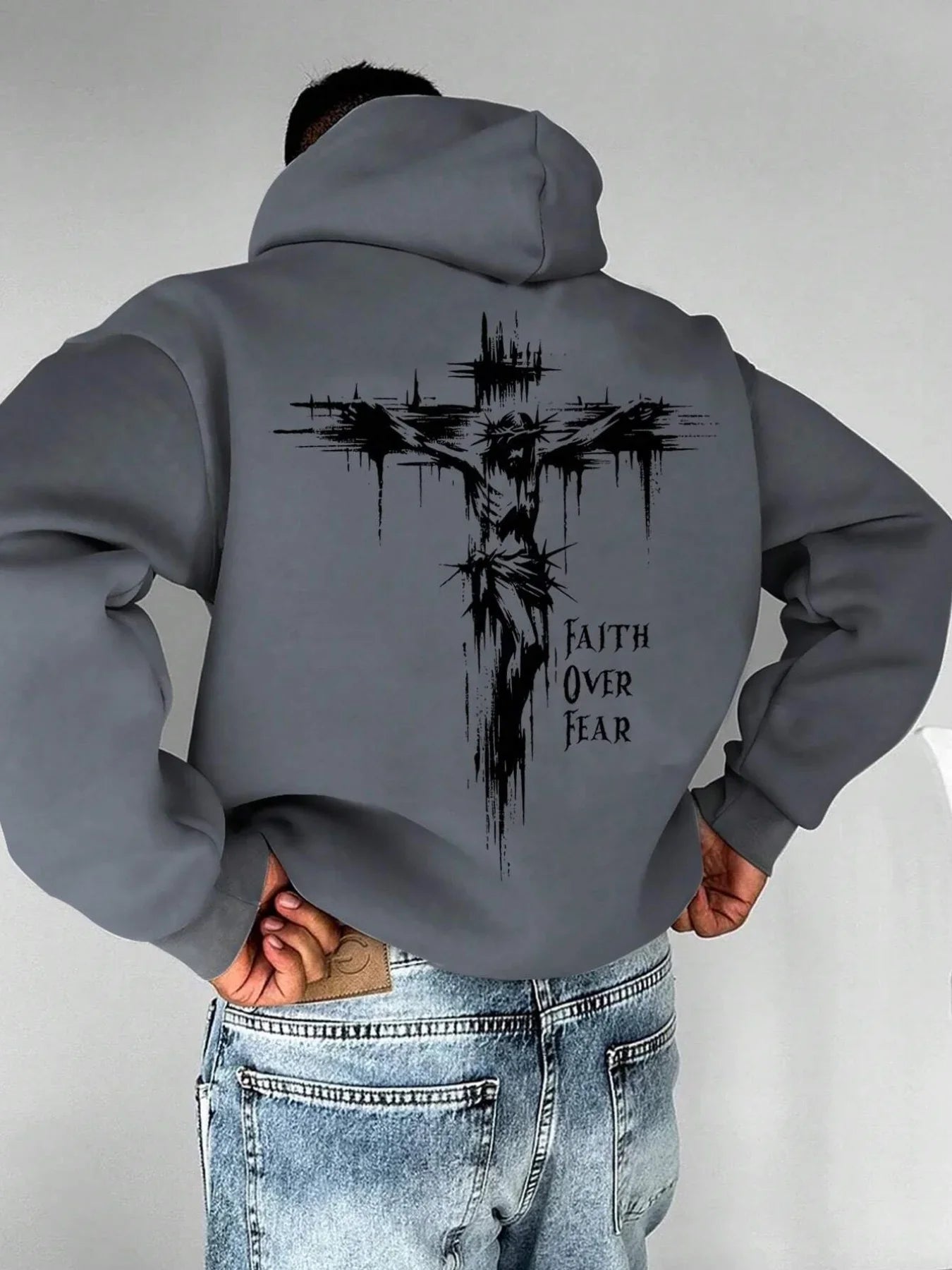 Autumn Hoodies for Men A Cross-shaped Design on The Back Print Hooded Long Sleeve Pullover Daily Casual Sport Tops Men's Clothes