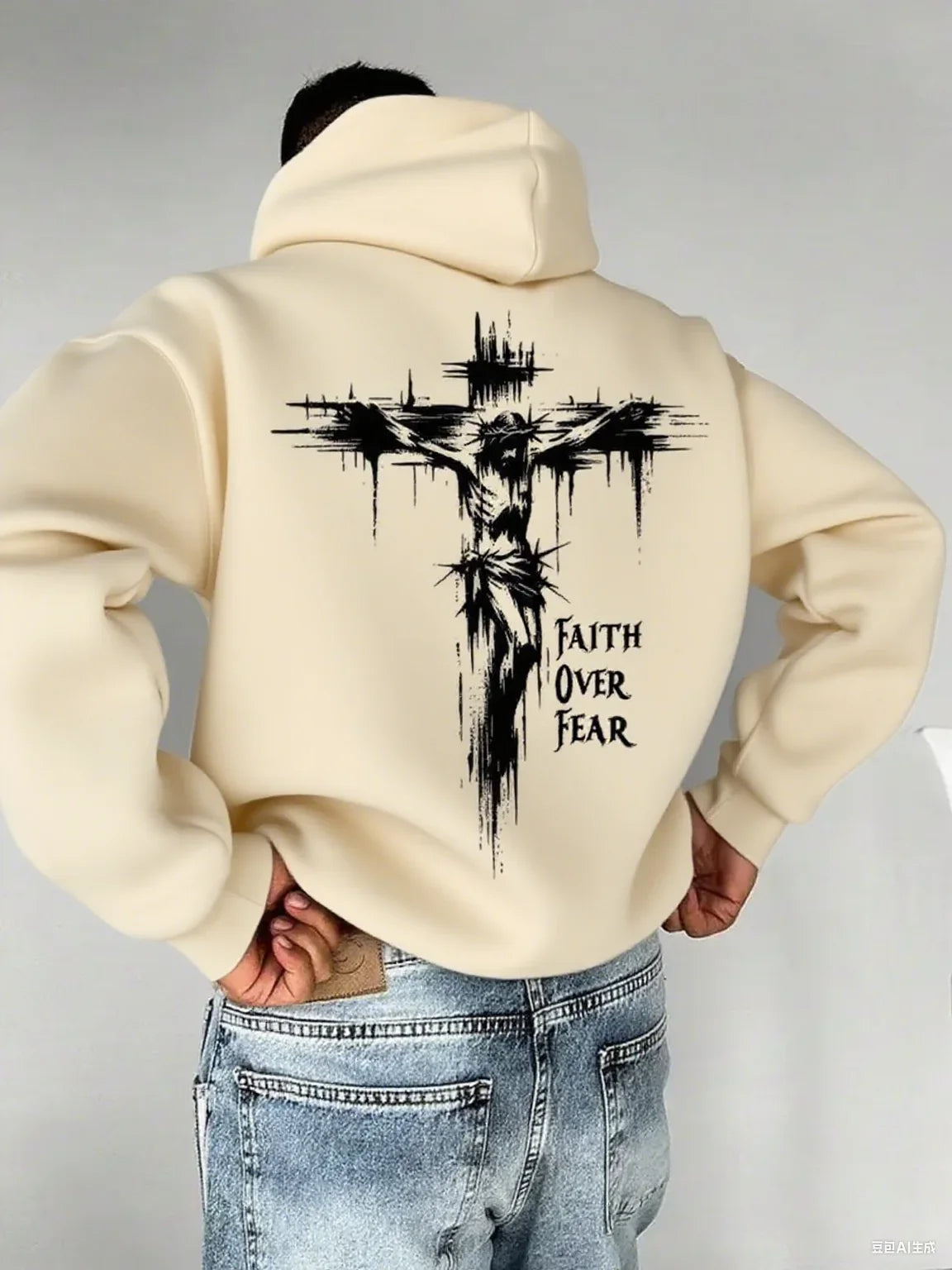 Autumn Hoodies for Men A Cross-shaped Design on The Back Print Hooded Long Sleeve Pullover Daily Casual Sport Tops Men's Clothes