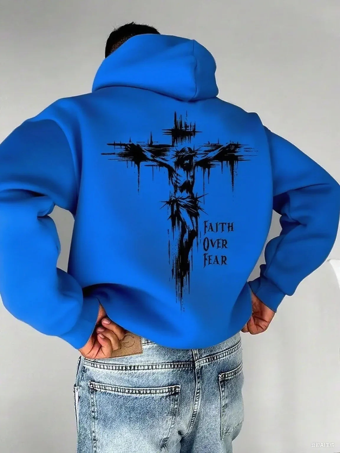 Autumn Hoodies for Men A Cross-shaped Design on The Back Print Hooded Long Sleeve Pullover Daily Casual Sport Tops Men's Clothes