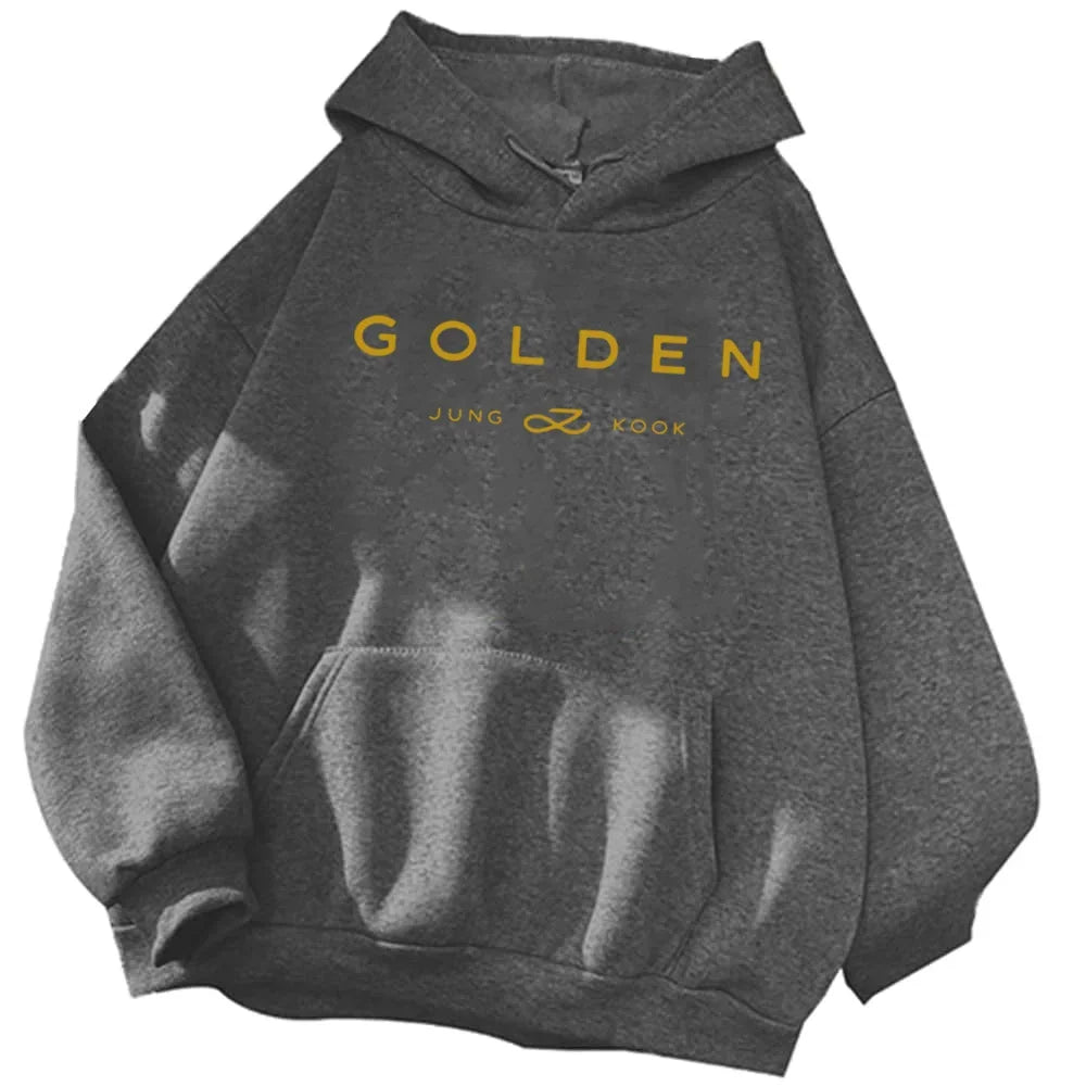2024 Hot Jungkook Kpop Hoodie Vintage Sweatshirt Sudaderas Winter Warm Golden Album Merch Unisex Hoodies Man Woman